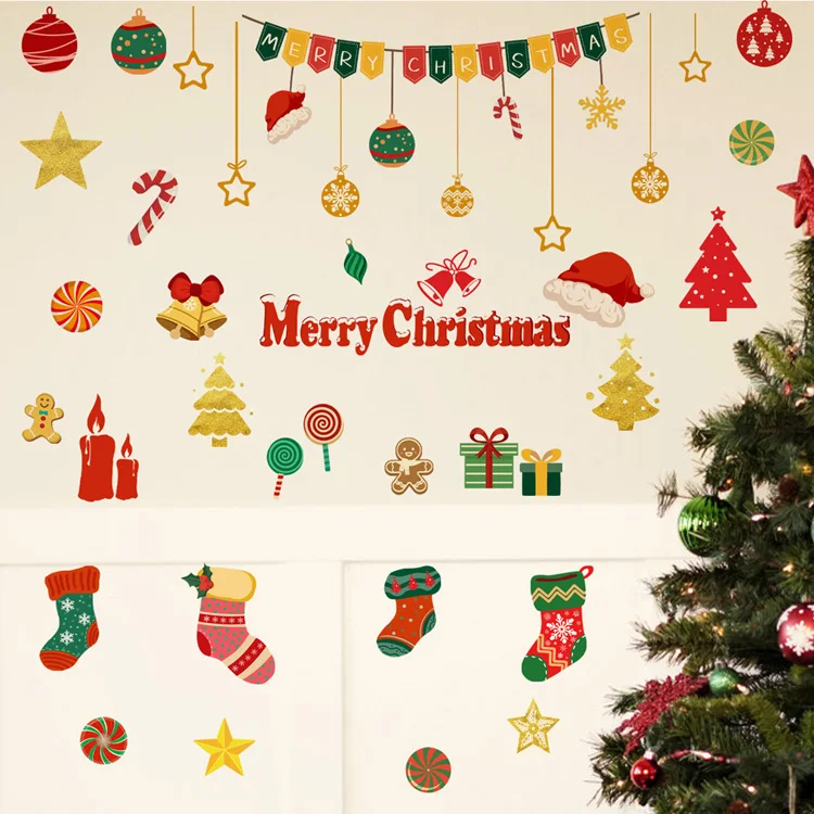 Cartoon Weihnachtsglocken-Socken-Wandaufkleber für Kinderzimmer, Hintergrunddekoration, Tapete, selbstklebend, Neujahrs-Heimdekoration, Aufkleber – Detail 5