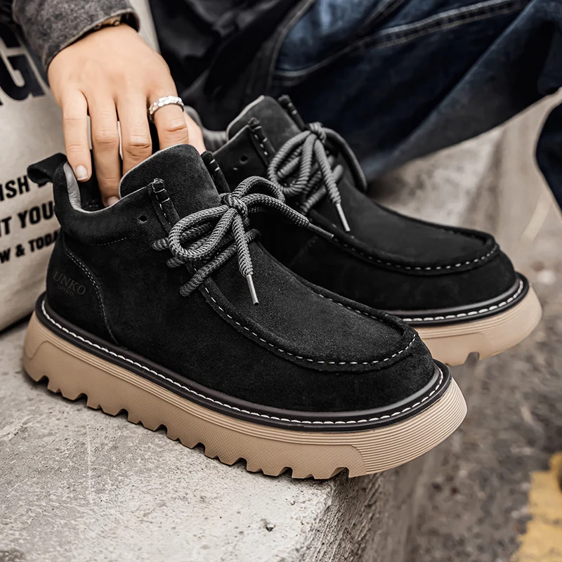 Retro Suede Leather Boots Men High Top Sneakers Platform Comfortable Men's Ankle Boots Non-slip Working Shoes botas para hombre image 5