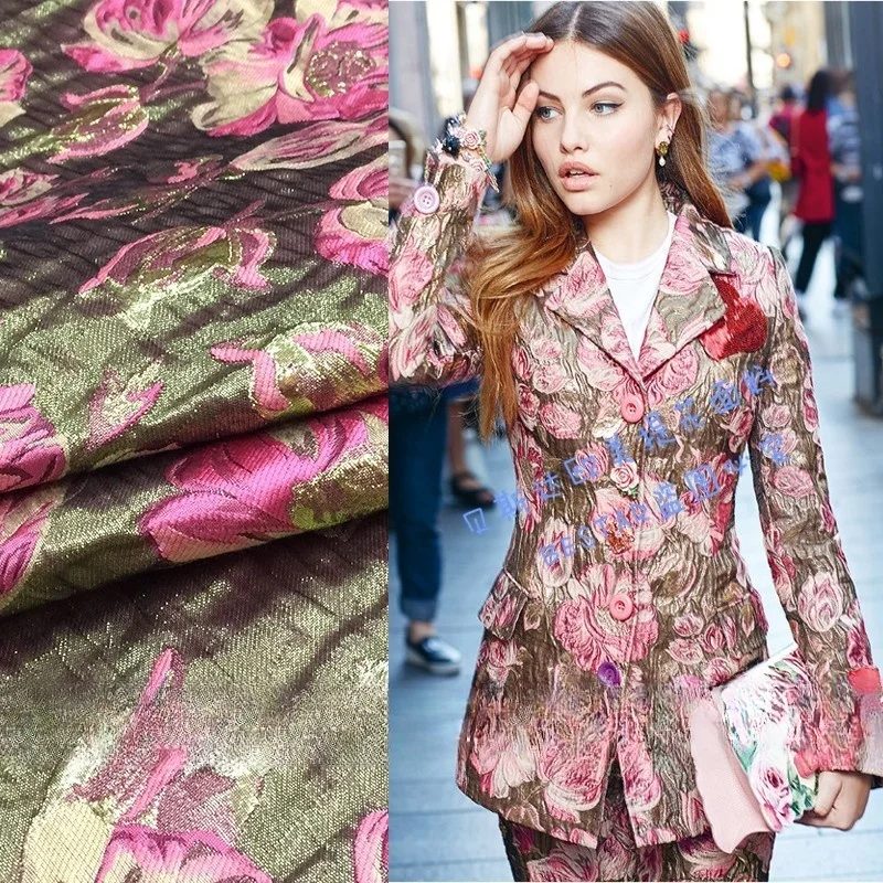 

High-end jacquard women's clothing fabric for dresses suits brocade and satin garments