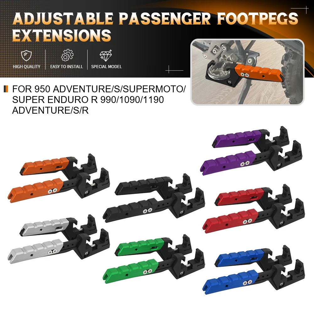 

For 950 Adventure/S/Supermoto/Super Enduro R 990/1090/1190 Adventure/S/R Adjustable Passenger Extensions Footpegs Extended