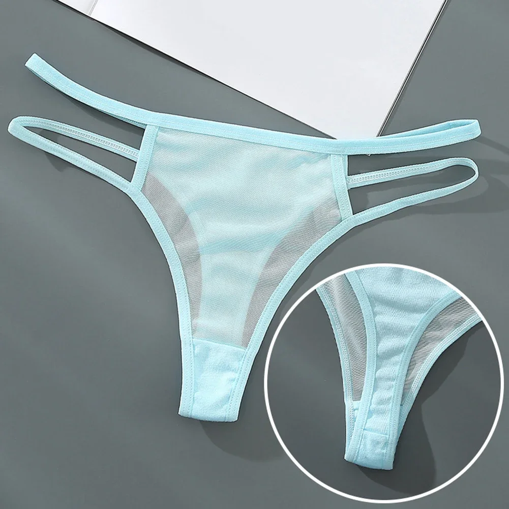 Women Panties Sheer Mesh See Through Thongs Briefs Sexy Double Straps Panties Low Waist T Back Underpants Breathable Underwear