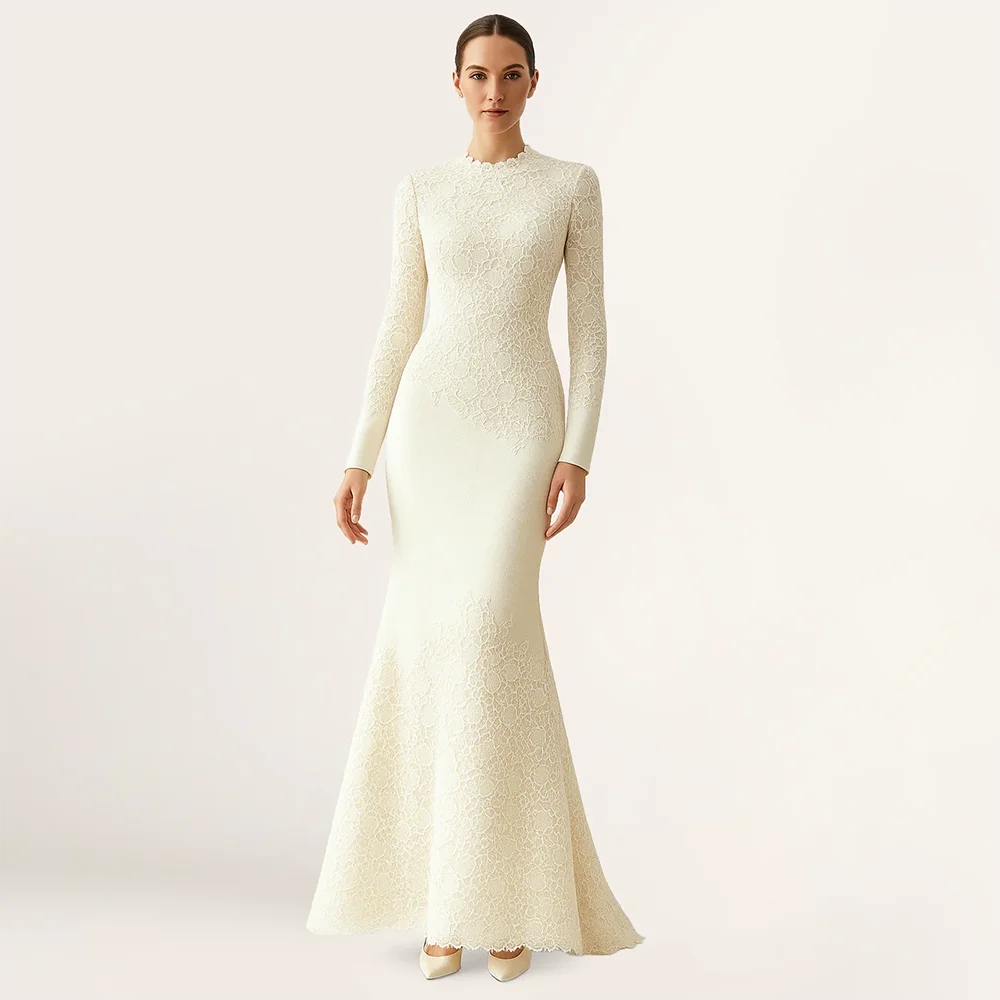 

Simple O-neck Long Slevees Evening Dresses Elegant Formal Occasion Prom Gowns Mermaid Floor Lenght Prom Dress Customized 2026