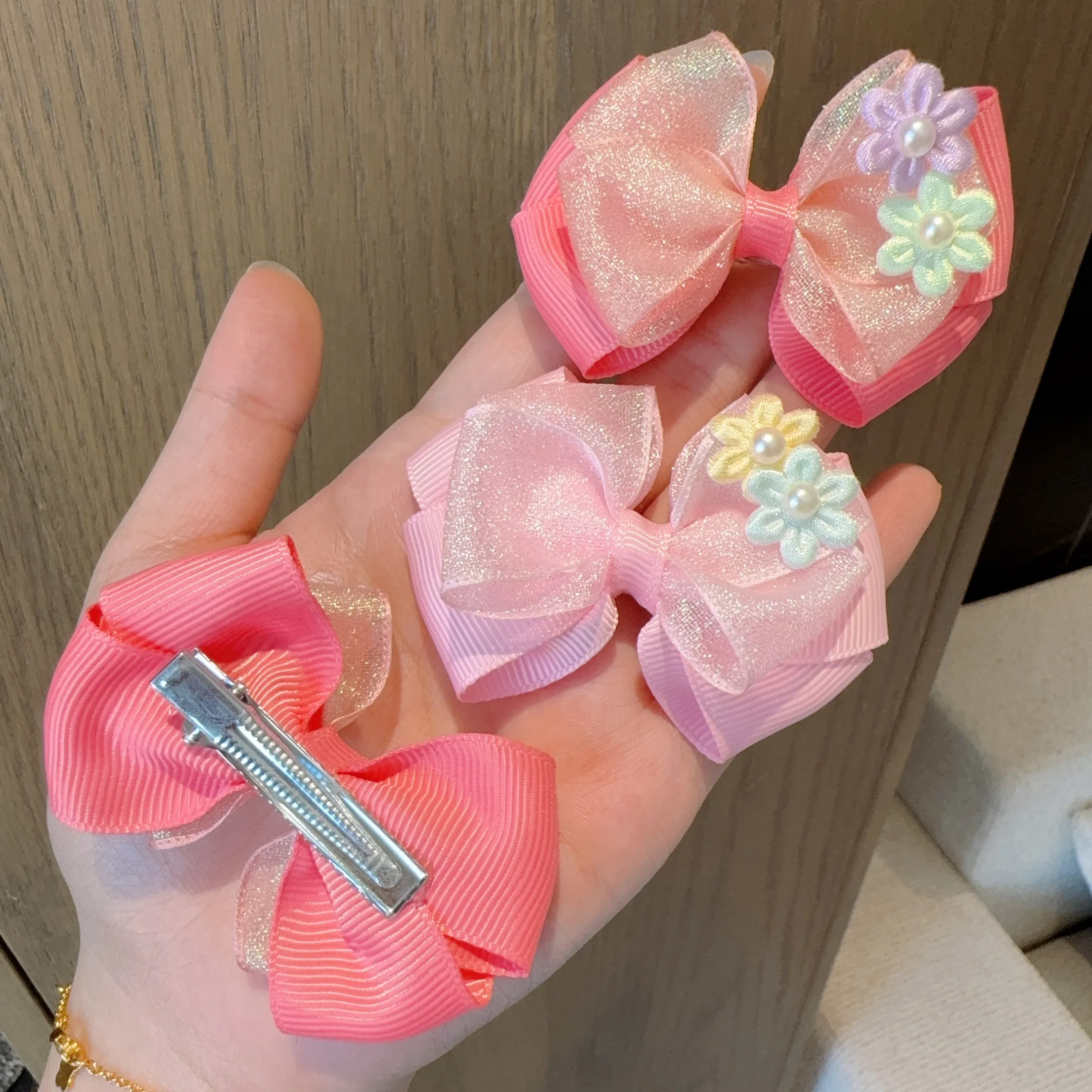 2 buah/Set jepit rambut pita bunga berkilau mode baru jepit rambut anak perempuan cantik jepit rambut pegangan rambut Aksesori rambut grosir
