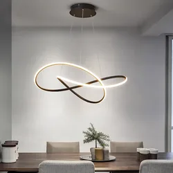 Modern LED Pendant Lights 50/60CM Black White Line Lamp For Restaurant Bar Bedroom Living Room Dining Table Home Decor Fixtures