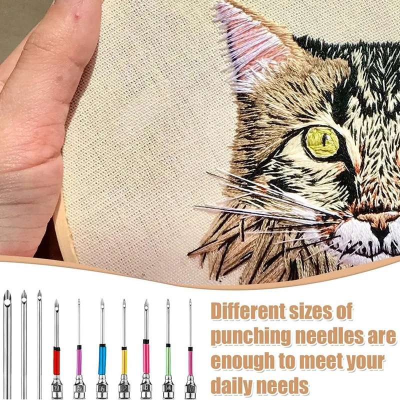 13Pcs Punch Needle Kits Embroidery Needles Set Sewing Art Needles,For Adults Beginner Floss