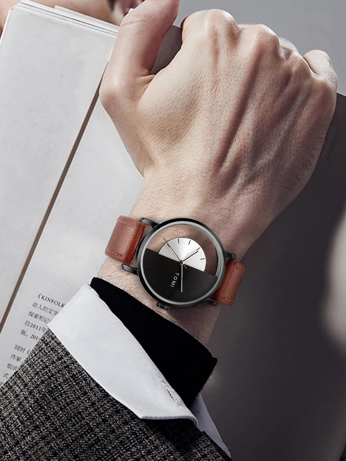 TOMI 3PCS Luxus Business Geschenk Box Set Männer Uhr Brieftasche Einfache Freizeit Kreative Hohl Zifferblatt Männer Quarzuhr Uhr uhr Geschenke – Detail 12