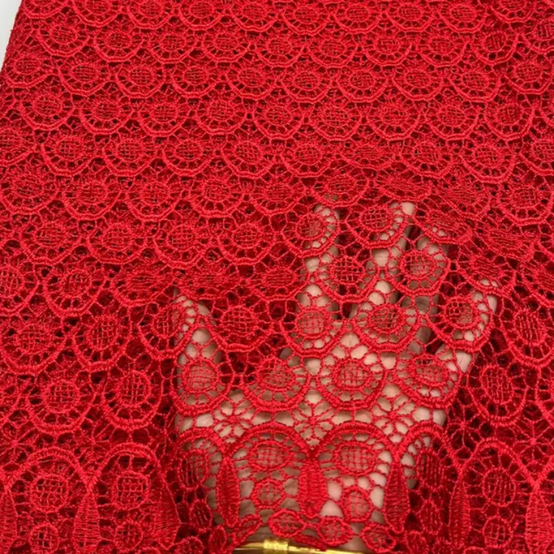 

Red Water Soluble Cord Lace Fabric Hollow Floral Embroidery Milk Silk Lace for Sewing Dresses Fashion Clothing by 5 yards