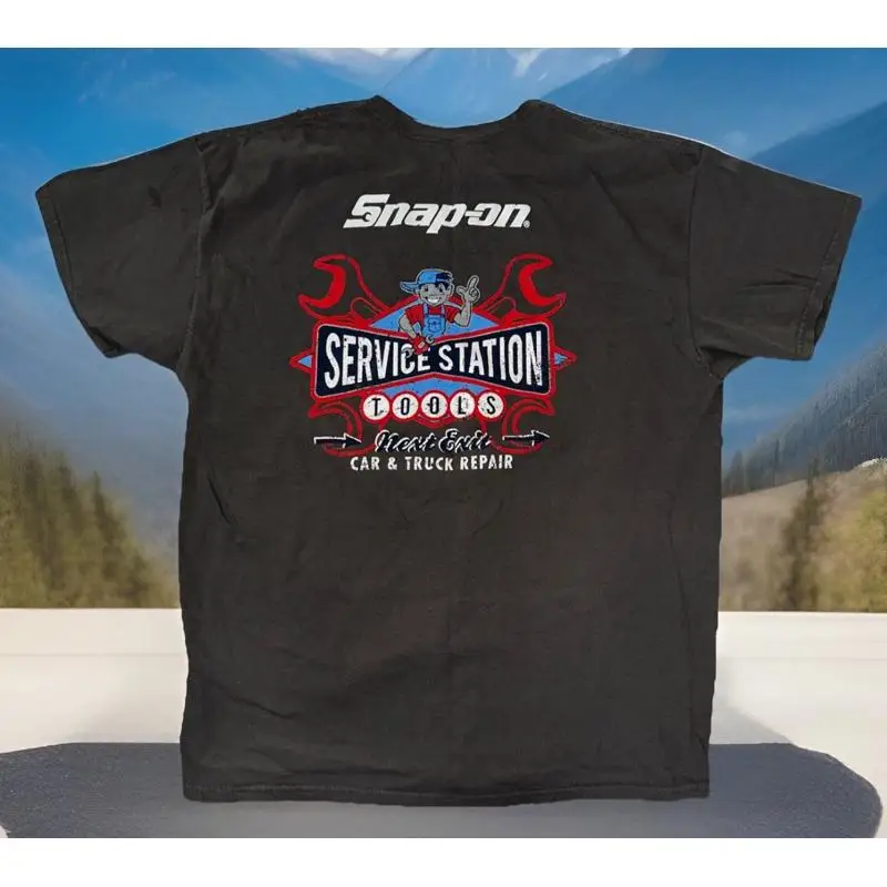 

Vintage Grey Snap On T Shirt With Service Station Logo Mens Size Xl