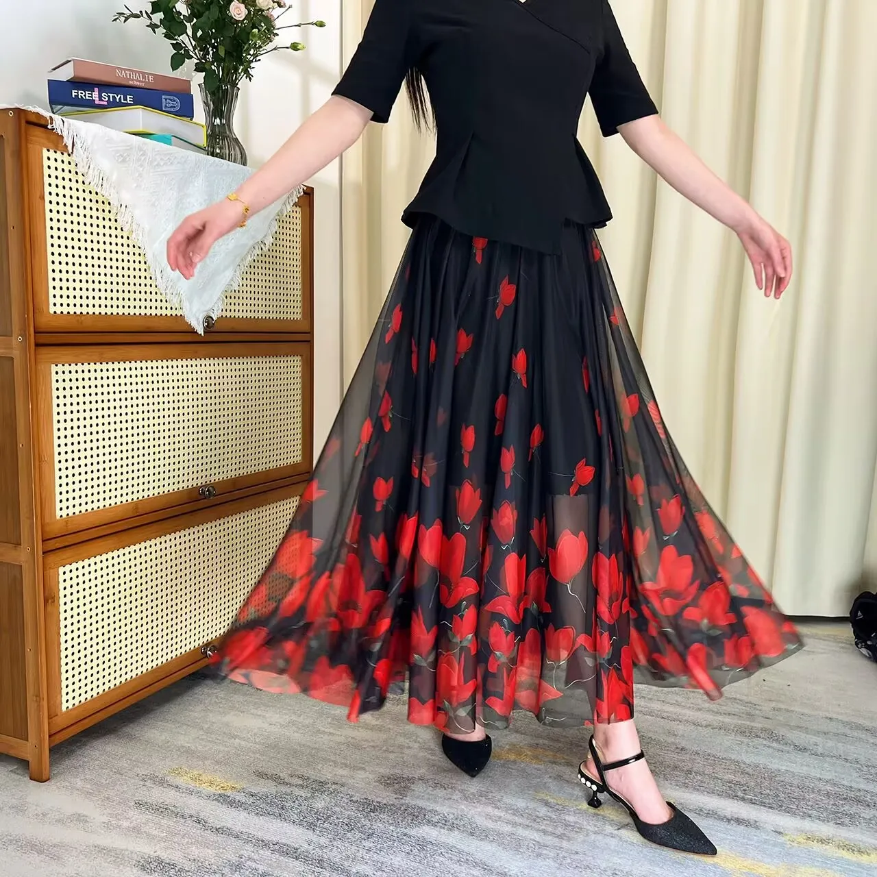 

Весенне-летняя женская длинная юбка А-силуэта из шифона с эластичной талией, пляжная юбка с широким подолом, танцевальная юбка