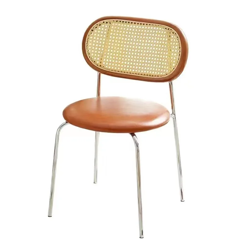 Medieval rattan chair solid wood dining chair modern simple home balcony restaurant high-end backrest stool