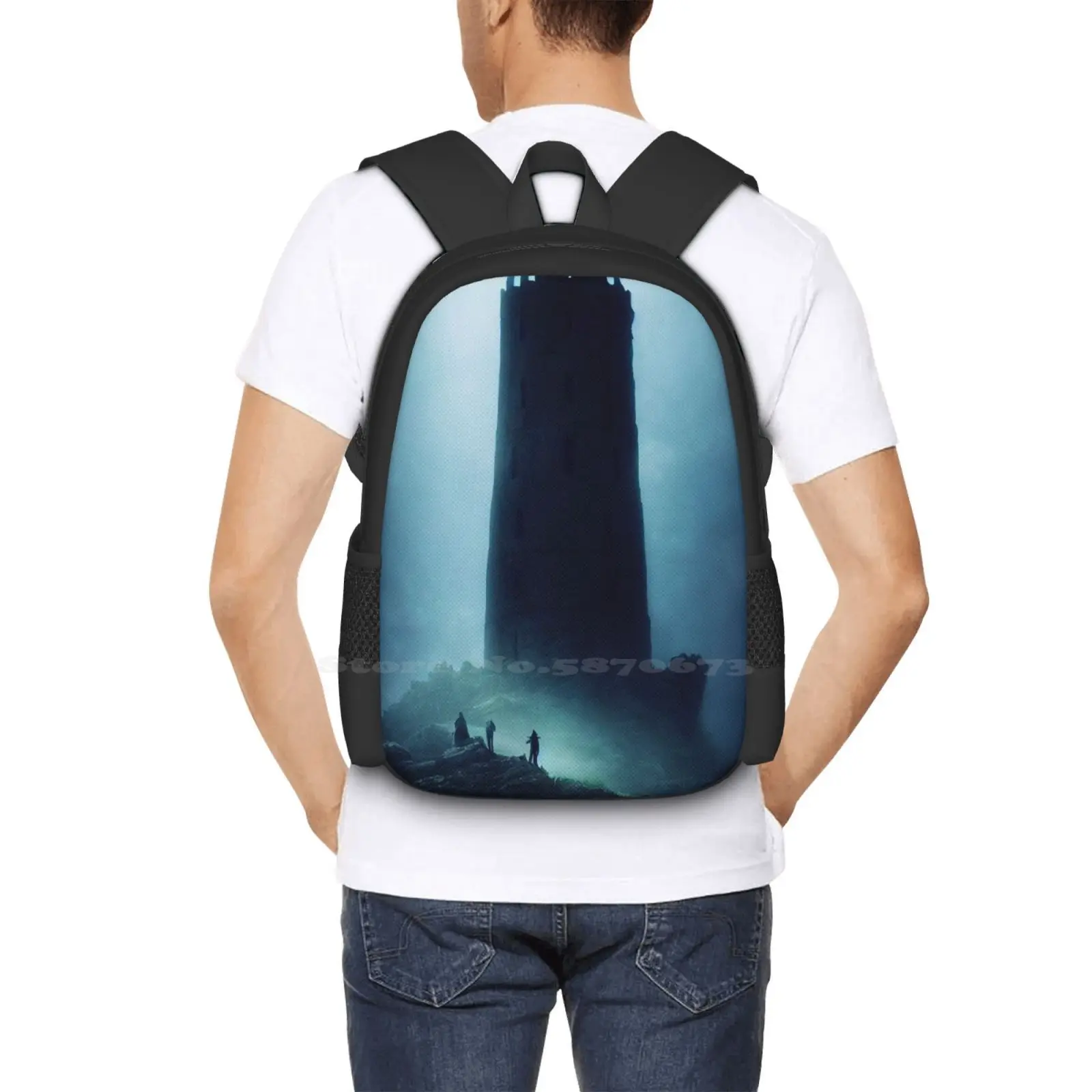 Blu Tower-Mochila Gótica Velha Negra, Bolsas de Moda, Torre do Castelo, Urbex, Horror, Macabro, Nevoado, Surreal, Fantasia Paisagem, Venda Quente