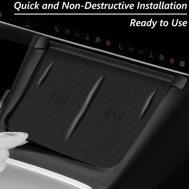 For Tesla Model 3/Y Wireless Charging Silicone Pad Carbon Fibre Central Control Non-Slip Charger Protector Mat Car Accessories image 4
