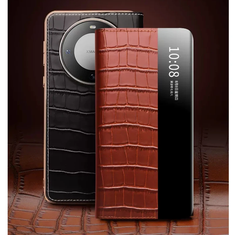 Smart Case für Huawei Mate 60 Pro Carcasa Echtes Leder Telefon Abdeckung Mate 60rs Funda Haut Mate 60 Pro Magnetische Tasche Capa