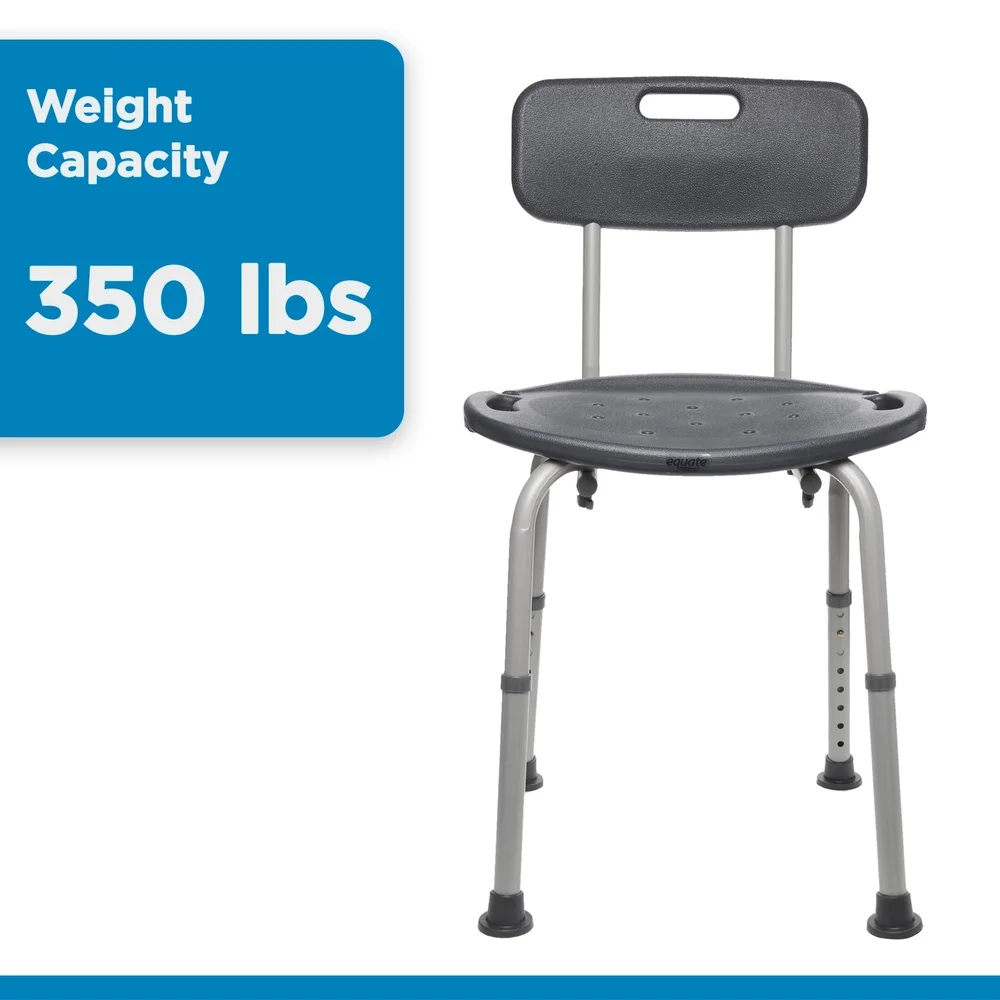 Cadeira de banho leve com suporte para as costas, idosos com deficiência, capacidade de 350 lb, assento com contornos confortável, design sem tirar