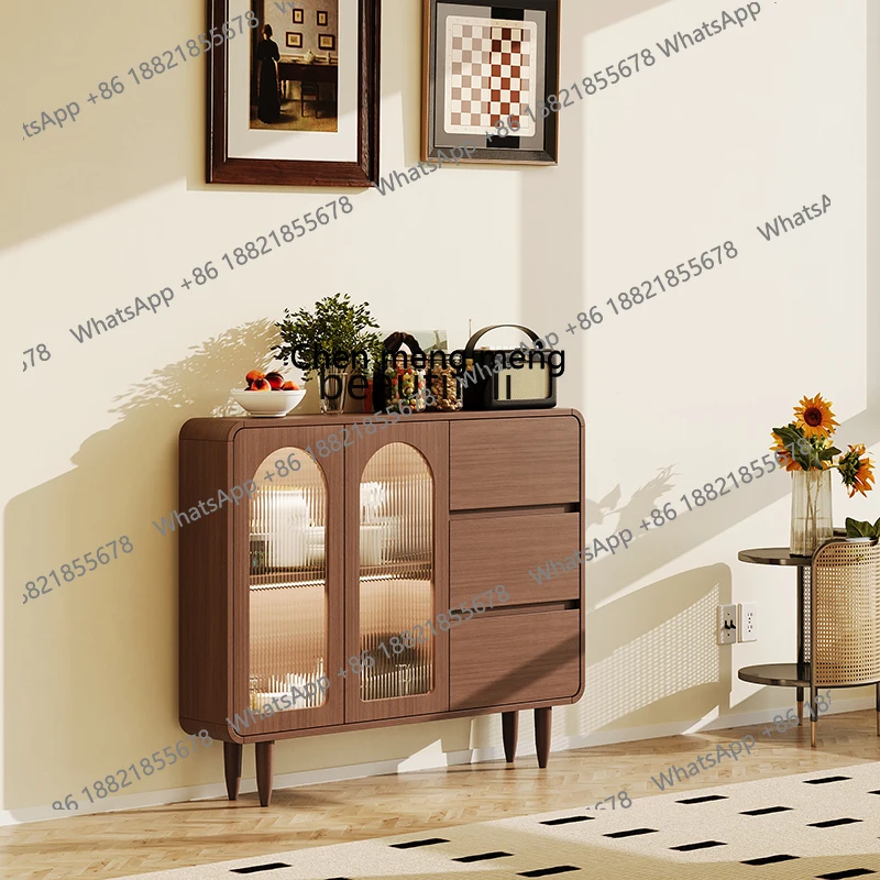 X   Solid Wood Ultra-Thin Sideboard Cabinet Wall Integrated Home Living Room Locker Sofa Side Cabinet Wall Narrow Cabinet