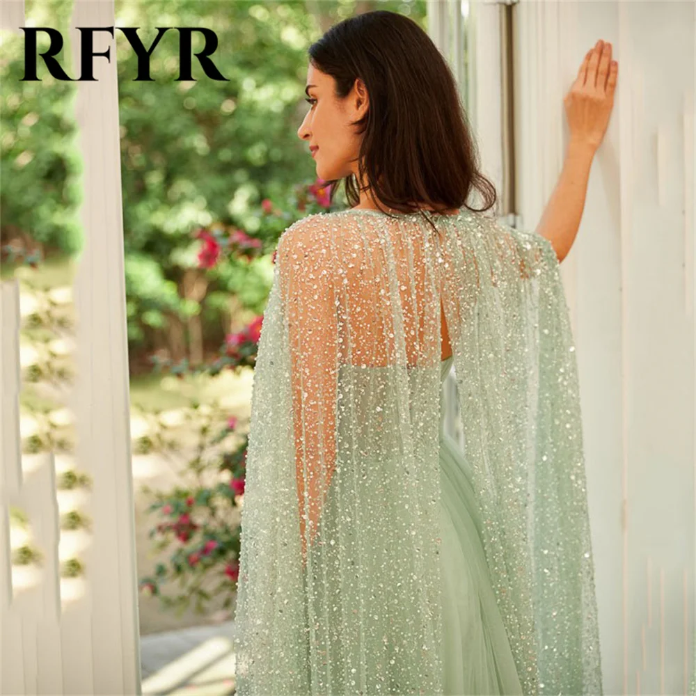 RFYR Green Evening Dresses Sparkly Glitter Jacket Prom Dress Sweetheart Tulle فساتين مناسبة رسمية Side High Split Party Dress