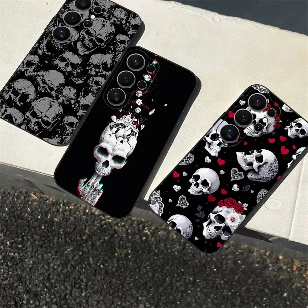 Cool Black Skull Pattern Phone Case For Samsung S 24 Fe 25 Ultra Plus 20 Lite 21 30 22 23 24 22 Ultra 5G Fundas