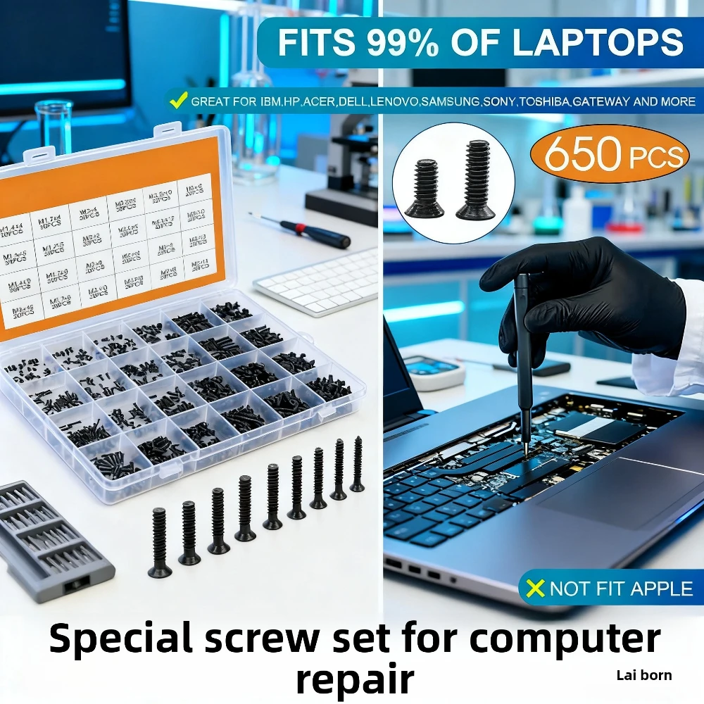 

650/720pcs Small Computer Screws Kit box, Flat Phillips Black Tiny Eyeglass Screws for PC Laptop SSD Hard Drive M1.4M1.7M2M2.5M3