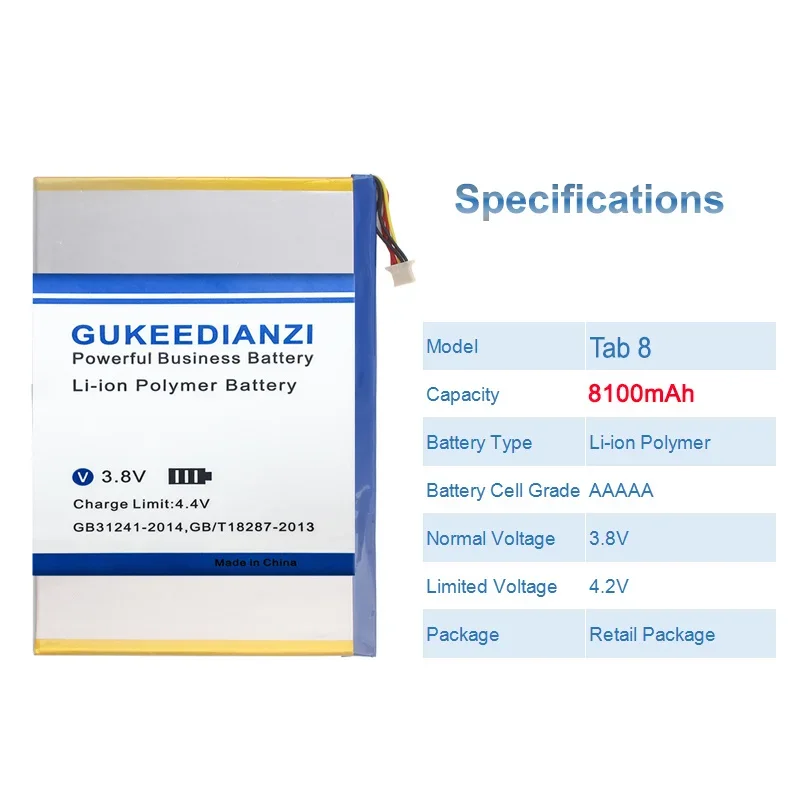 High Capacity GUKEEDIANZI Battery 8100mAh for Blackview Tab 8 Tab8 Batteries