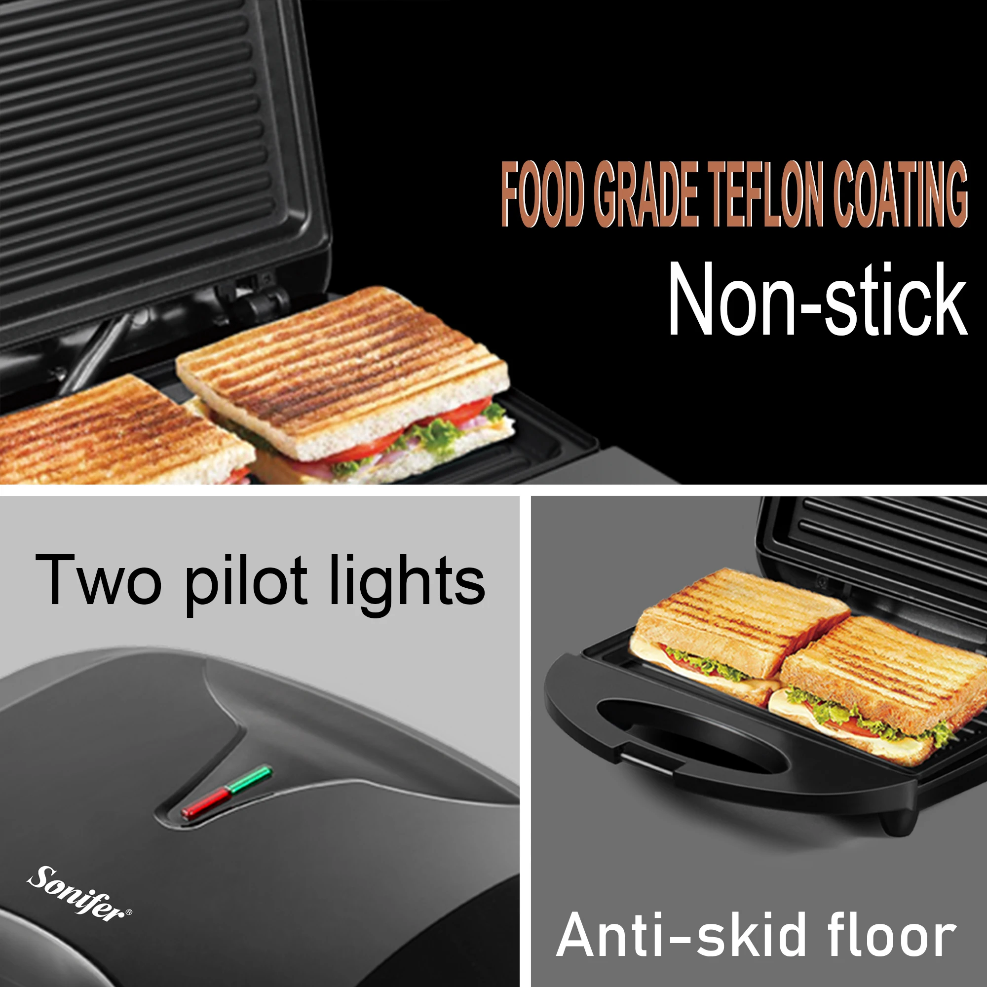 Electric Sandwich Maker Panini 750W Waffle Maker Cooking Kitchen Appliances Breakfast Waffles Machine Non-stick Iron Pan Sonifer