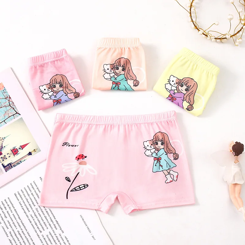 4Pcs Girls Panties a Set Kids Cute Cartoon Milk Silk Girl Panty Baby Children Boxers for 2-12Years Old Kids Clothing