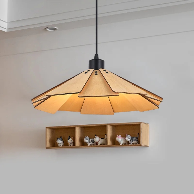 Lámpara colgante de madera estilo wabi-sabi para comedor, sala de estar, restaurante, accesorios LED E27, luz colgante artesanal