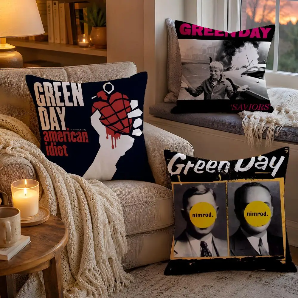 G-Green D-Day Band Album Cushion Cover Soft Plush Cushion Cover Double Print And Invisible Zipper For Sofa Home Car Use