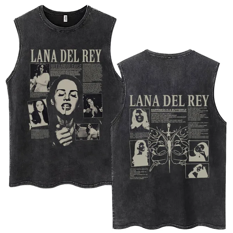 

Singer Lana Del Rey Vintage Washed Tank Top Harajuku Men Women Fashion Sleeveless T Shirts Oversized 100% Cotton Tees Streetwear