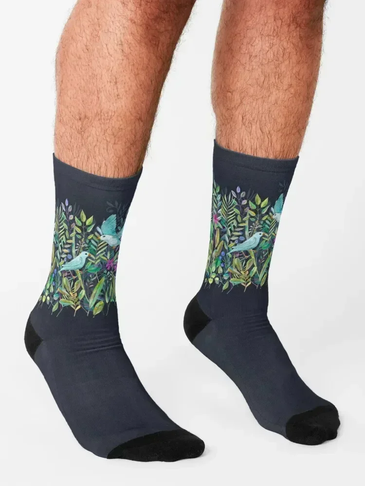 جوارب Little Garden Birds in Watercolor جوارب رياضية مضادة للانزلاق لكرة القدم لركوب الدراجات جوارب مضادة للانزلاق للرجال والنساء #3