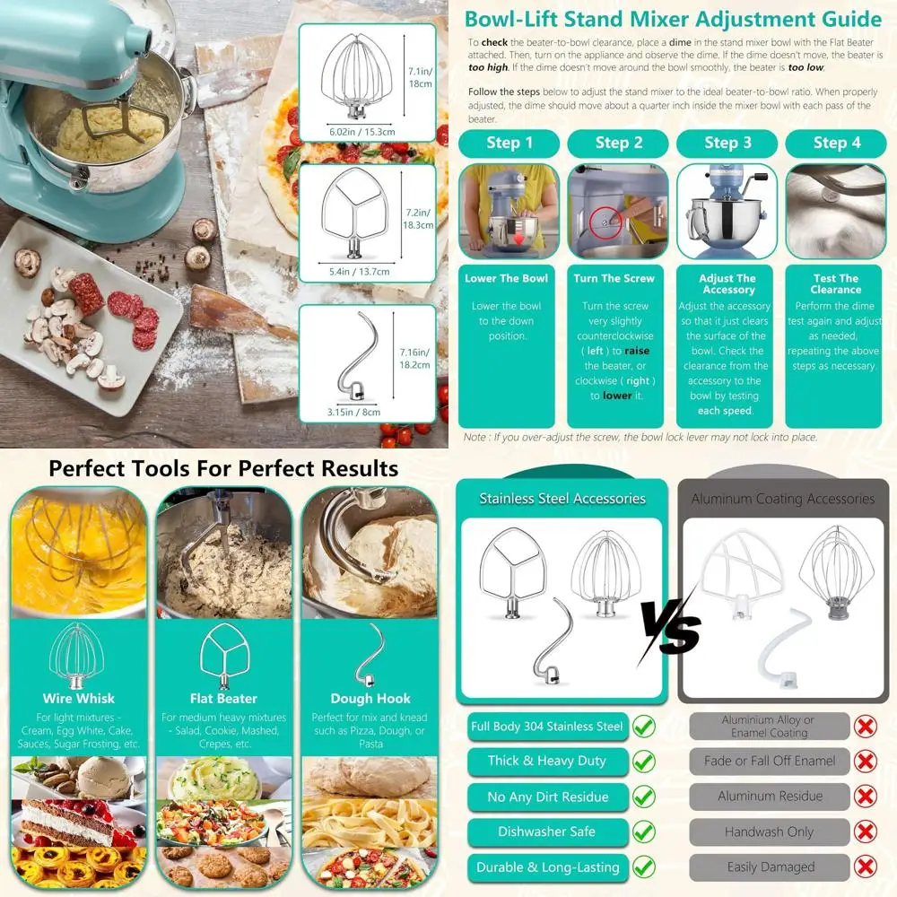 

KitchenAid 6-Quart Stand Mixer Accessory Kit: Flat Beater, Wire Whisk, Dough Hook for Models KP26, KL26, KB26, KSM60