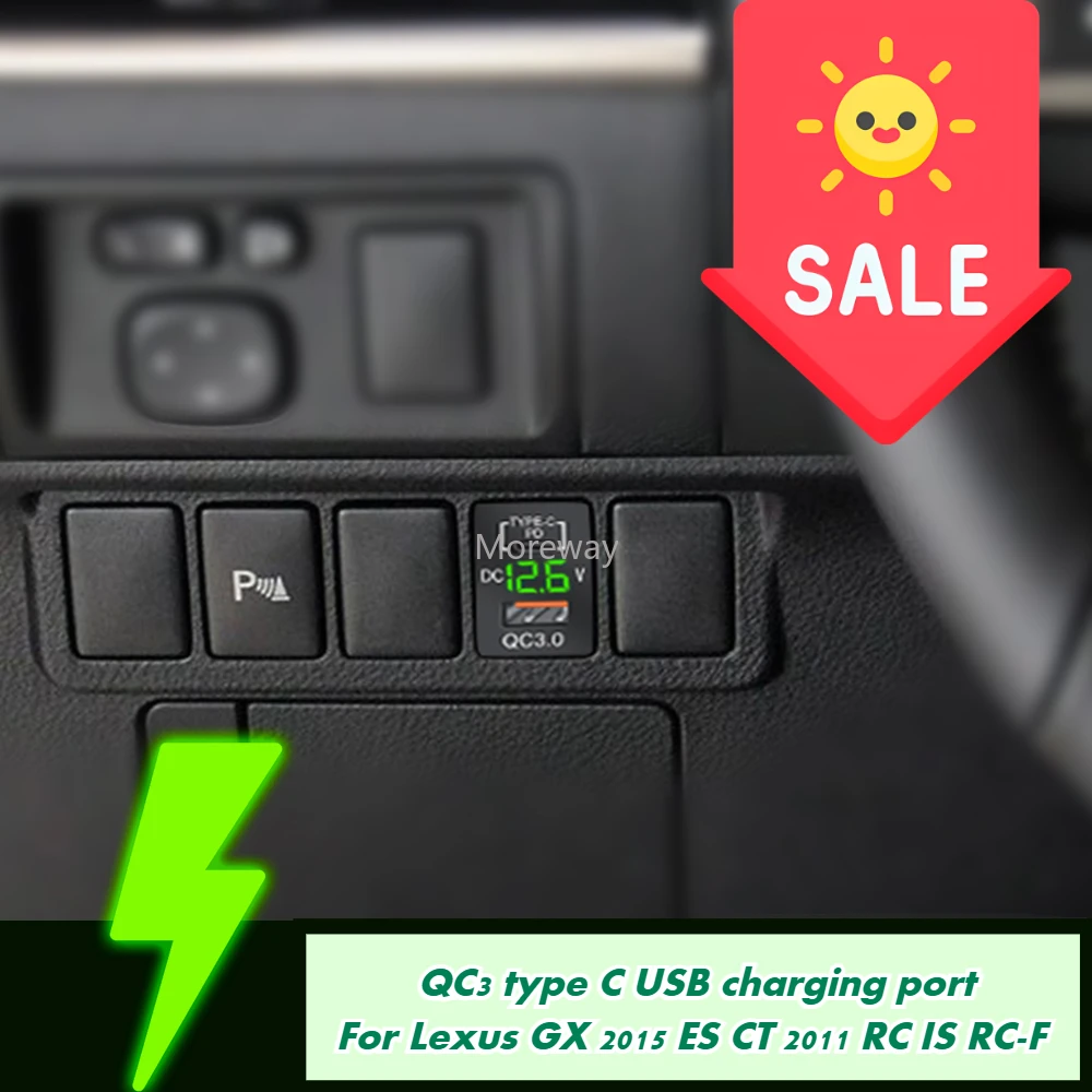 LED Fast Charging Dual USB Charger Type-C PD Adapter for Lexus GX 2015 ES CT 2011 RC IS 2017 RC-F 2016 Accessories Auto