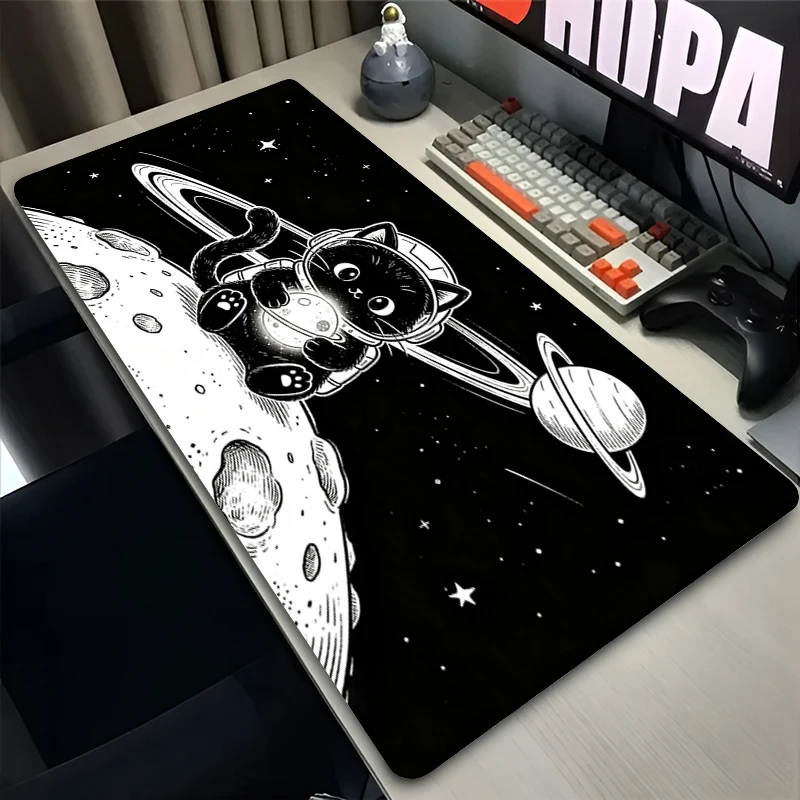 Moon Cat Mouse pads kawaii Computer Desk Mat Large Gamer Keyboard Pad Black and white Gaming