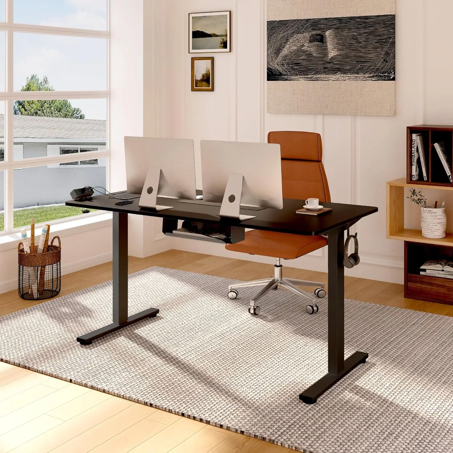 Flexispot Whole-Piece Standing Desk With Clamp Power Strip, 55 X 24 Electric Stand Up Height Adjustable Desk With Cable