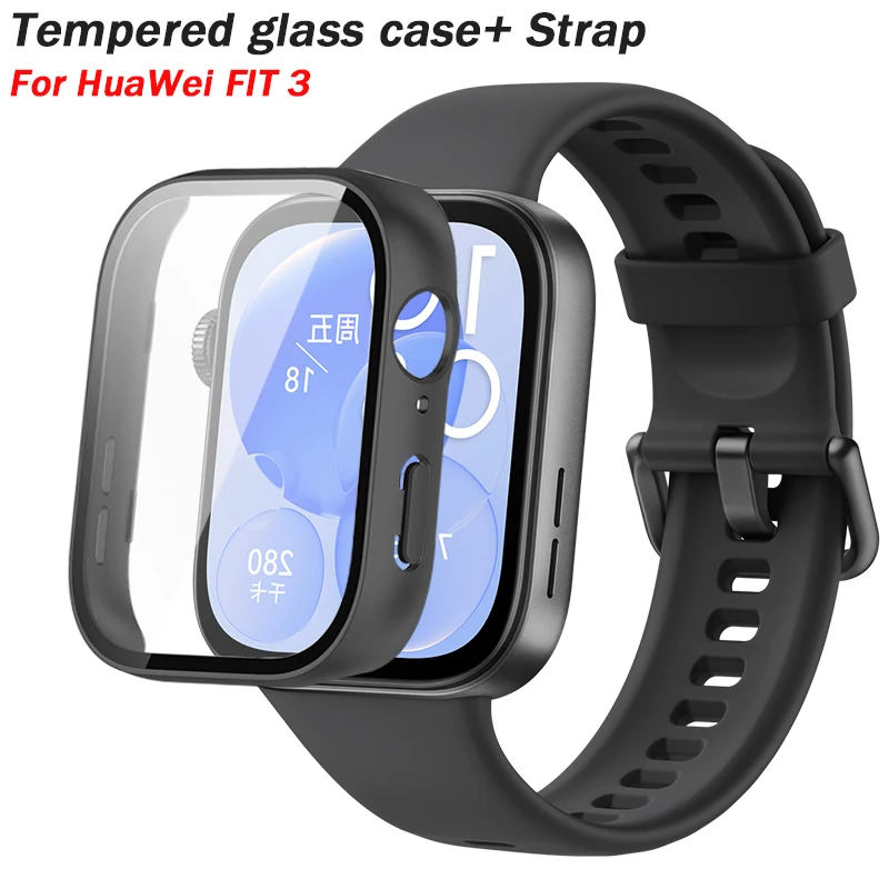 Tempered glass case+band For Huawei Watch Fit 3 Strap silicone sport bracelet for Huawei Fit3 Replacement watchband Accessories