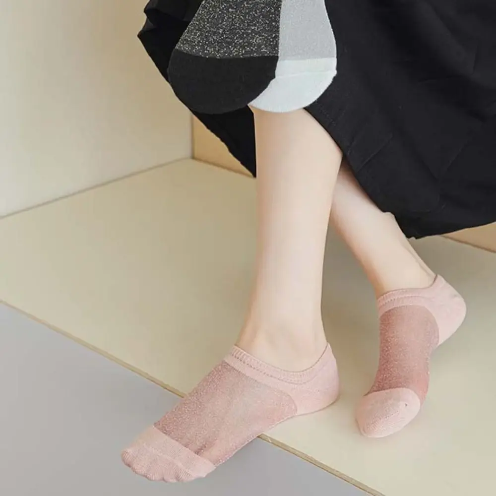 

5Pairs Invisible Ice Silk Boat Socks Thin Non-Slip Summer Ankle Socks Breathable Transparent Women Short Tube Sock Girl