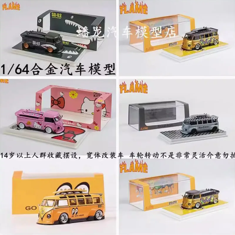 Flame LF Model Diecast Alloy 1/64 VW T1 Van Pickup Kombi Wide-body Car Model Adult Classic Collection Display Gift Boy Toy