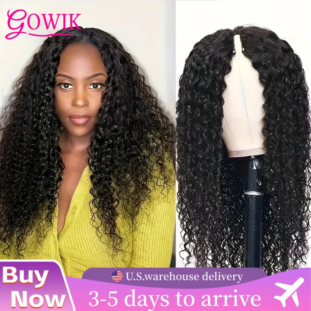 V partie perruque bouclée cheveux humains vague profonde perruques avec pince V forme vague d'eau cheveux humains couleur noire naturelle pas de laisser pour les femmes