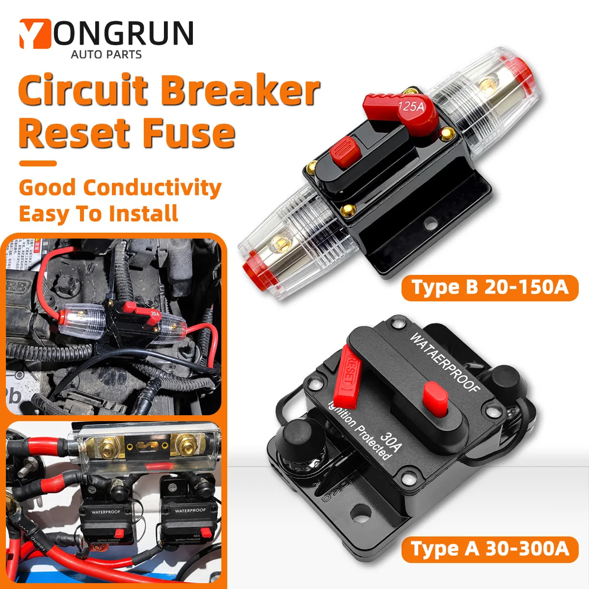 PINMOAP Manueller Reset-Schutzschalter 20-300A 12V-48V Geeignet für Automobil- und Boot-Leistungssysteme, Sicherungsschalter – Detail 1
