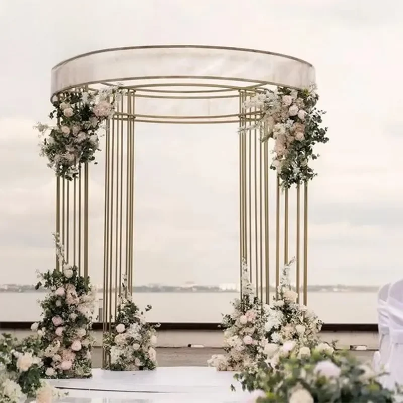 Gold Iron Round Gazebo Wedding Backdrop Arch Stand Floral Stage Decoration Outdoor Party Event Princess Pavilion Arch