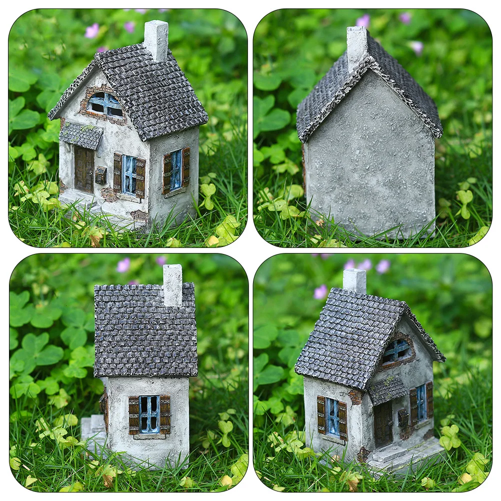 Resin Small House Garden Ornament Miniature House Shaped Decor for Outdoor Yard Balcony Desktop Bonsai Decoration