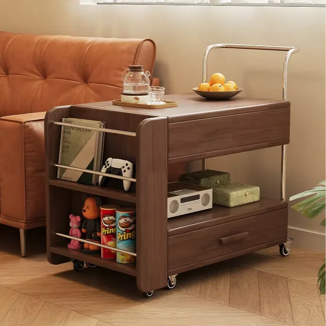 Living Room Coffee Table Solid Wood Slab Coffee Tables Movable Side Table Nightstand Side Table
