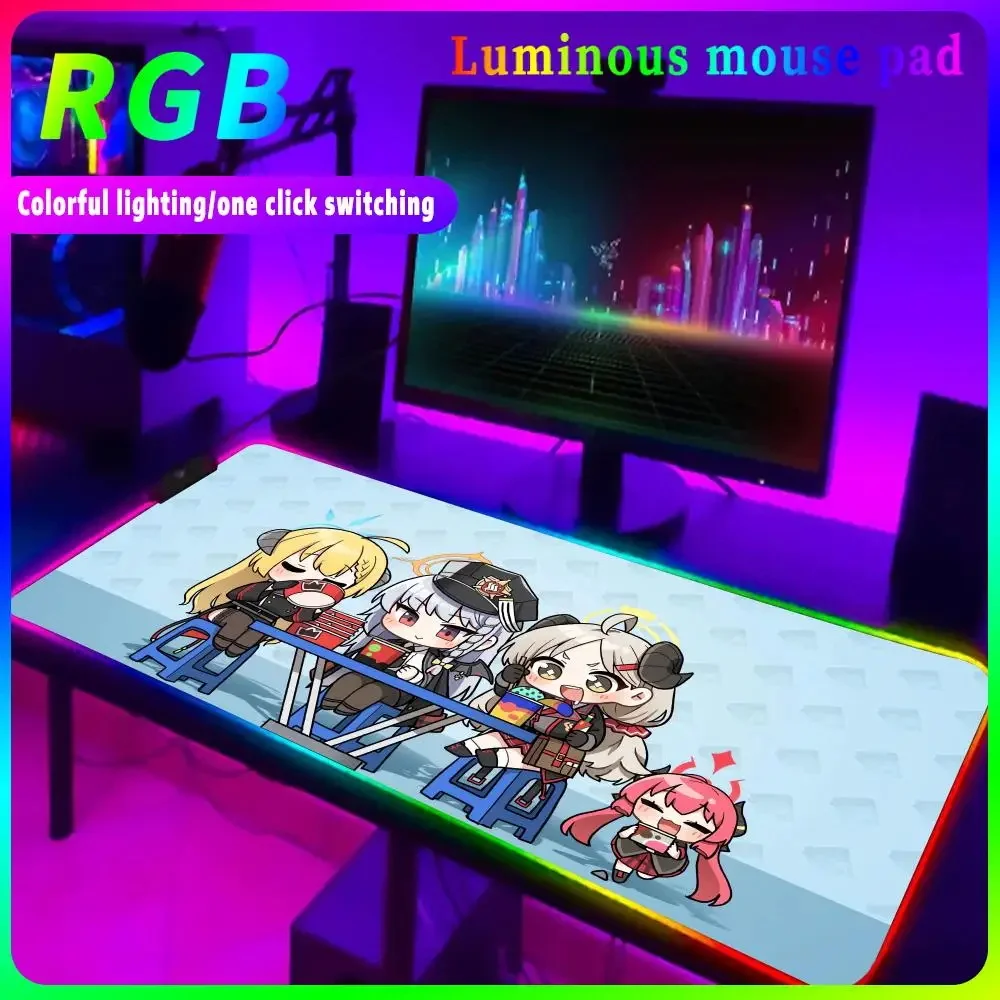 B_blue A_archive Mouse Pad Rgb Gaming Accessories LED Mousepad Mechanical Gamer Keyboard Mat Kawaii Cute Deskmat Luminous Pad