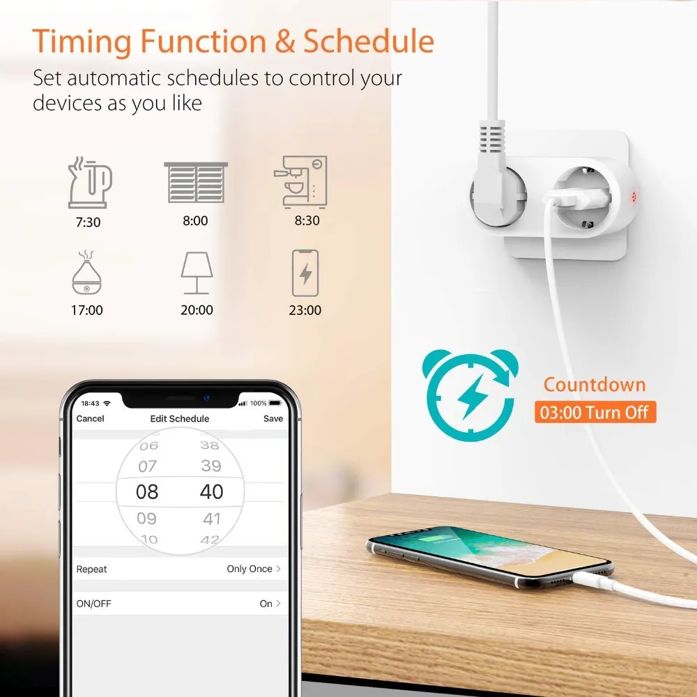 Tuya Wifi Smart Plug Power Strip EU Standard Outlet Monitor Timer Function Wireless Remote Control Works with Alexa Google Home