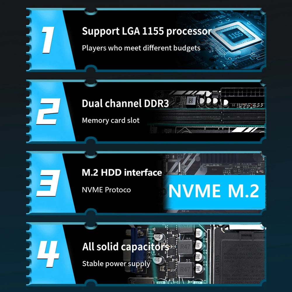 MUCAI 마더보드 LGA 1155 키트, 인텔 코어 CPU 호환 2 세대 및 3 세대, M.2 NVME SDD 지원, H61