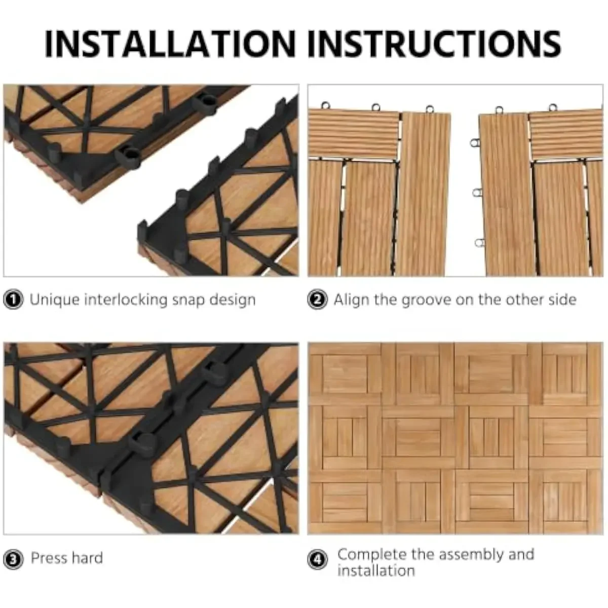 27-piece outdoor interlocking patio flooring set 12x12 inch square fir wood tiles with PP plastic base natural finish anti-slip
