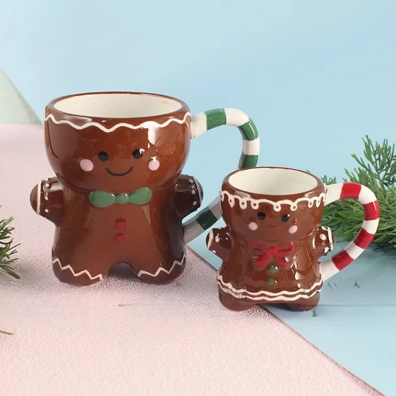 

New gingerbread man hand-painted cartoon American Nordic Santa Claus ceramic mug with lid