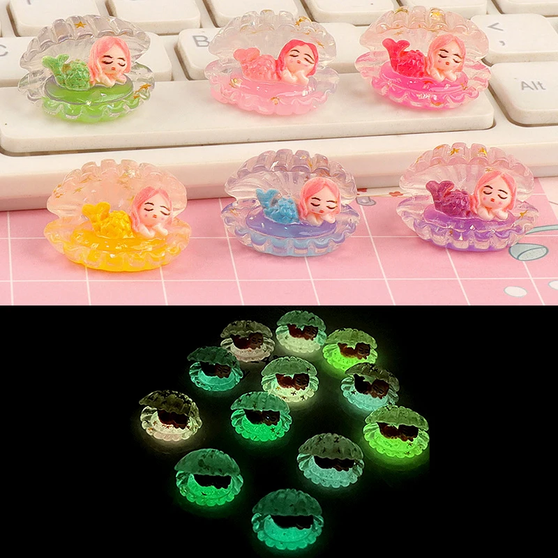 Simulated Luminous Opening Mermaid Shell Jewelry Accessories Keychain Refrigerator Magnet Decoration