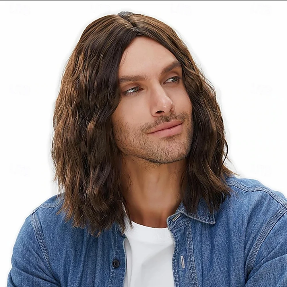 

Synthetic Hair Long Wavy Wig for Men Male Hippie Rocking 70s 80s Party Cosplay Costume Anime Heat Resistant Halloween Wig