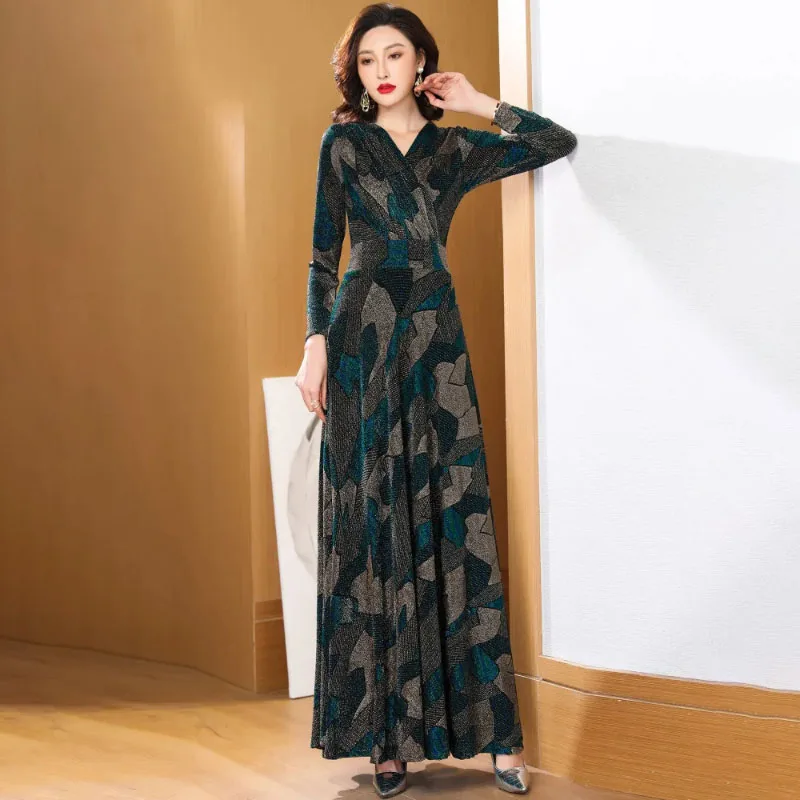 

2024 Spring Summer New Long Sleeve Dress Women's Fashion Slim Oversize 4XL Printed Waist Extra Long Unique Dresses