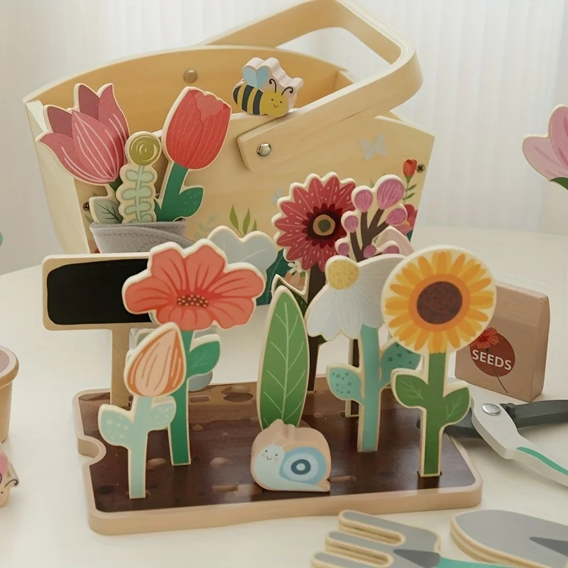 Little Girl's Secret Garden Set - Simulated Flower Planting Wooden Gardening Toy For Children Suitable As A Birthday Gift